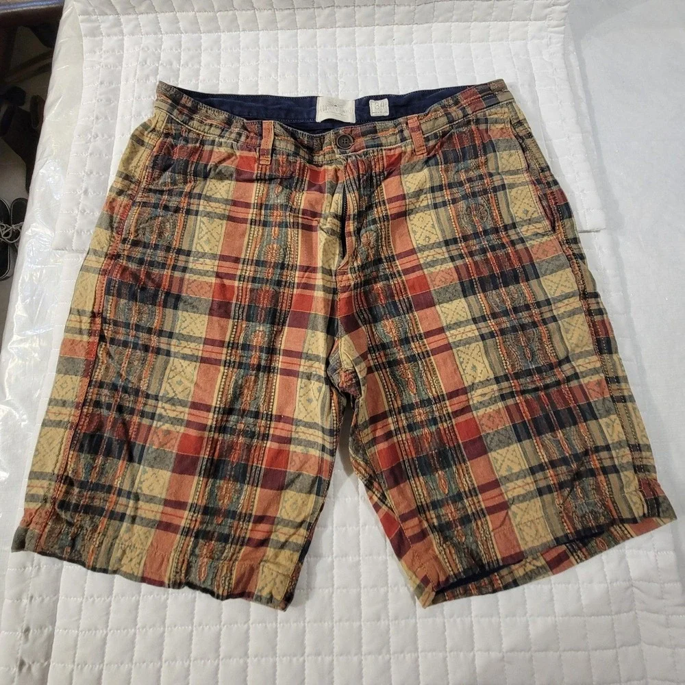 Y2K Lucky Brand Men 34 Plaid Paisley Shorts 100 Cotton Southwestern Summer Beach